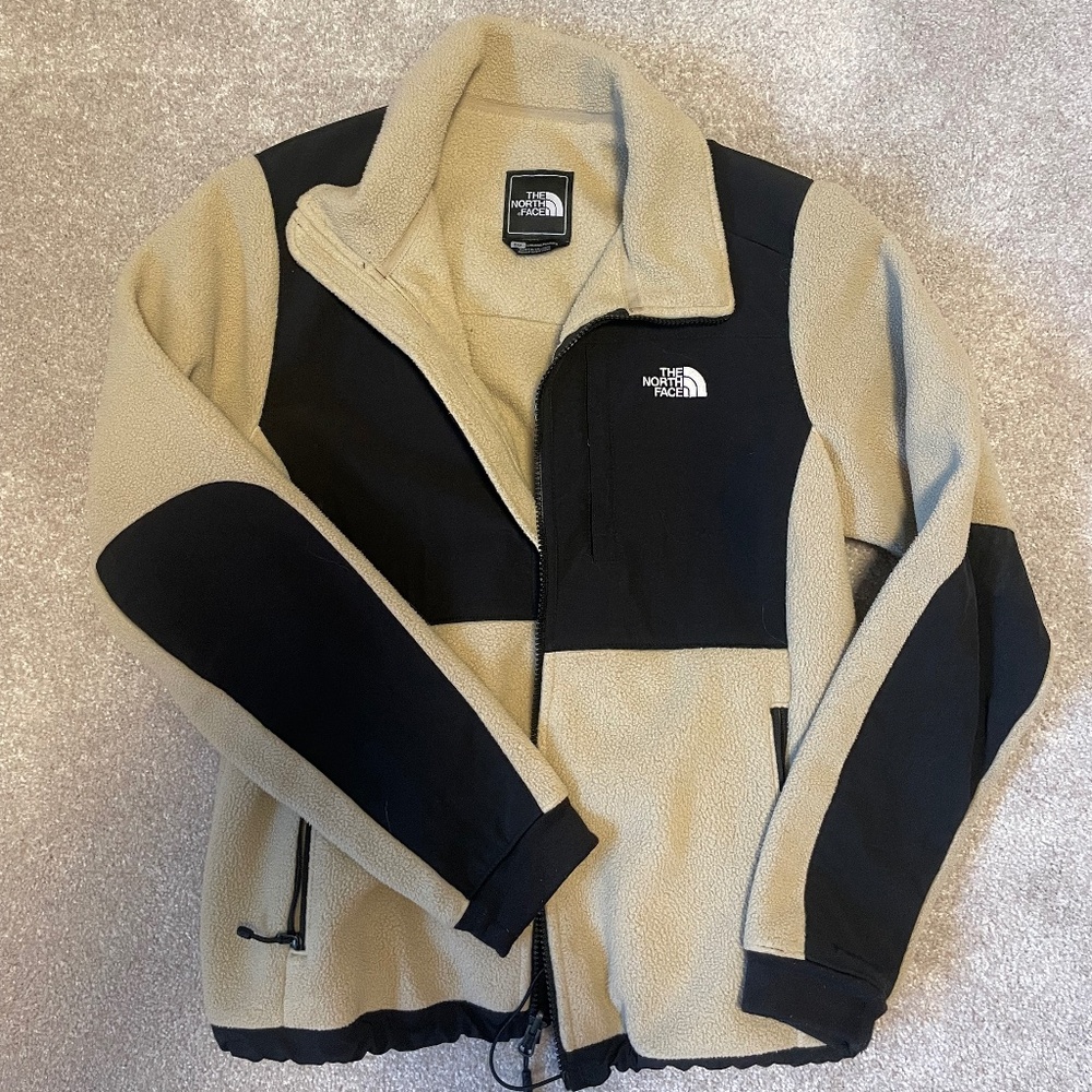THE NORTH FACE BLACK AND TAN FLEECE RETRO DENALI JACKET SMALL
